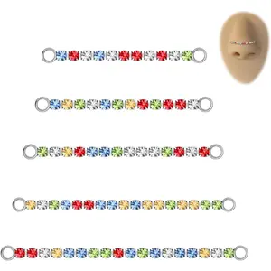 5PCS Nose Chain Surgical Steel Across Top Nose Piercing Jewelry - Double Nostril Bridge Jewelry for Women & Men, Black, Gold, Silver