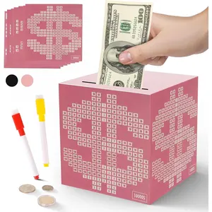 Money Saving Box Challenge for Kids and Adults, Metal Money Box with Goal Tracker, Savings Box and Cash Saving Bank for Budgeting, Cross Off Savings Challenge Box, Money Bank Gift