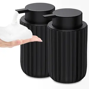Ceramic Foaming Soap Dispenser, 12 oz Bathroom Foam Hand Soap Dispenser, Refillable Lotion Soap Dispenser with Removable Pump for Kitchen Hand Wash Dispenser, Modern Home Decor(2Pack-Black)
