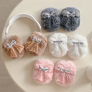 Plush Pearl Bow Headphone Case for AirPods Max | Soft Plush Material + Precise Cutouts + Scratch & Dust Proof | Warm & Protective | Autumn-Winter Outing/Commute Headphone Accessory | Sweet Girl Elegant Style Item