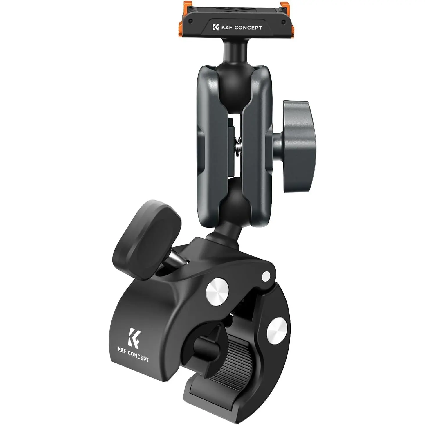 K&F CONCEPT Aluminium Super Clamp Camera & Phone Holder, 360° Dual Ball Joint Mount with Quick-Release Silicone Pad, Phone Holder Stand for Motorcycle/Bike Handlebar Tube, Compatible with Action 5 Pro/4/3