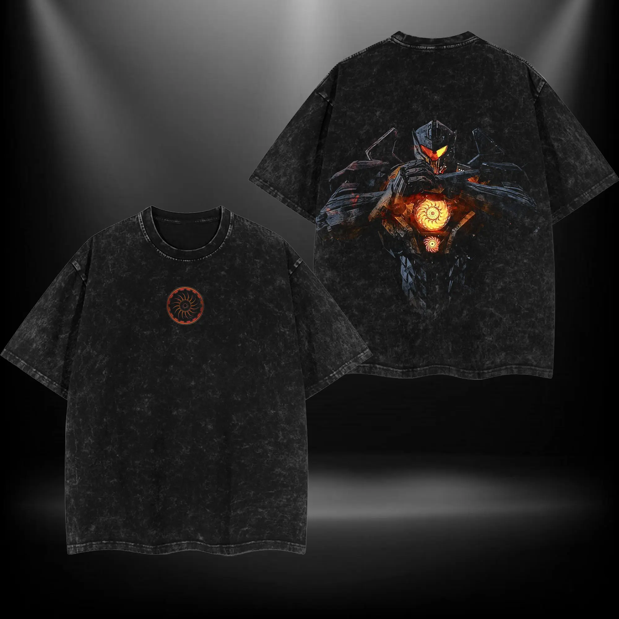 Men's Gipsy Danger V3 Pacific Rim Cotton Shortsleeve T-Shirt - Classic Oversized Seamless Straight Designer Top, Floral Print Washed Streetwear Gift for Movie Fans