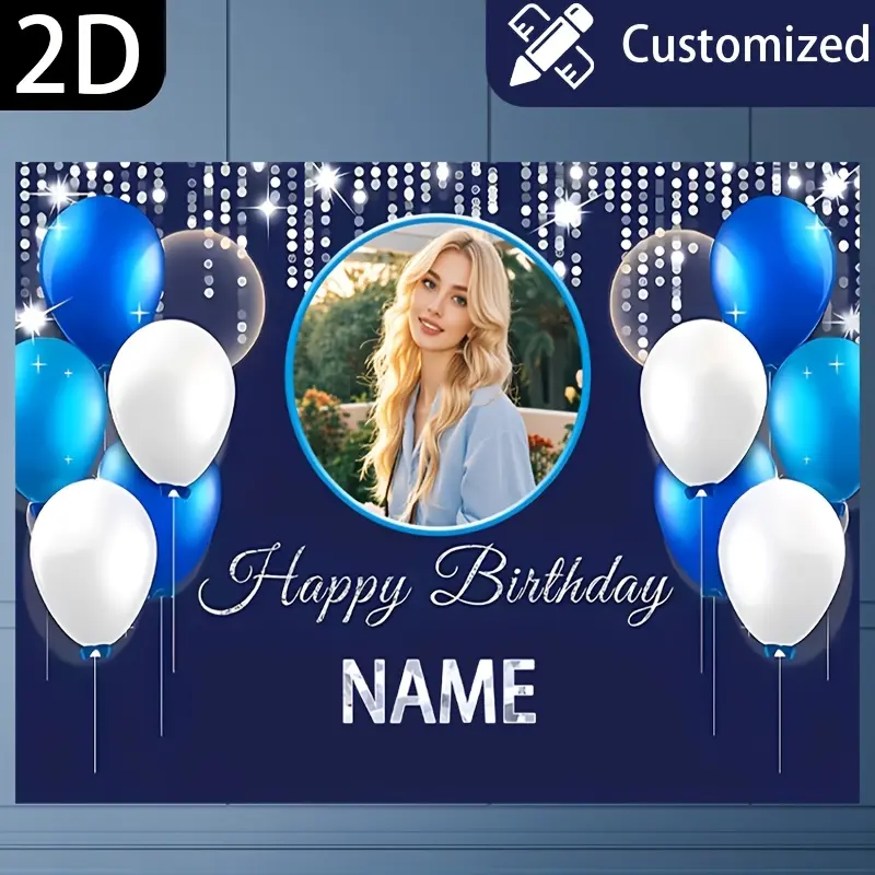 1pc Durable Polyester 2D Flat Banner - Inkjet-Printed Personalized Happy Birthday Poster with Custom Photos, Names, Birthday Party Decorations, Ideal for Outdoor Celebrations, Home Decor