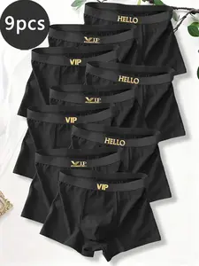 VIP Men's Underwear, Boxing Sports Boxer Shorts, Black Men's Underwear, Soft Comfortable Breathable Men's Boxers, Suitable for Daily & Sports, Sizes XS-XXL (9 Pack)