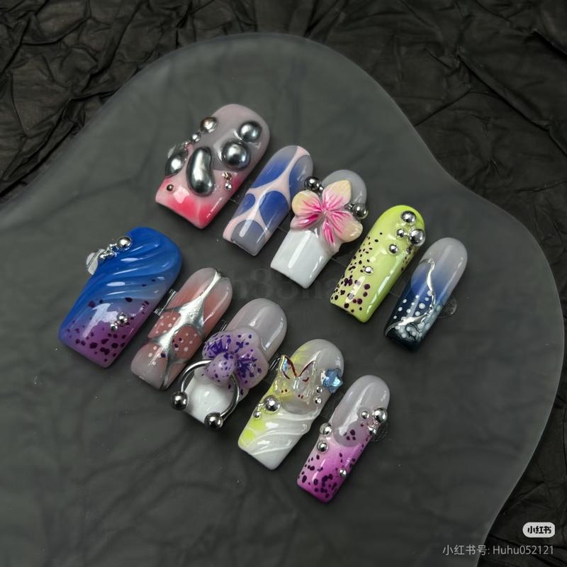 Handmade 3D Flower Nail Art Set with Zebra Print and Gold Accents for Stylish Manicures Elevate Your Nails with Depth Dimension and Bold Pattern