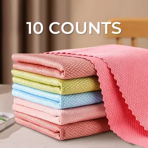 10 Counts Fish Scale Magic Cleaning Cloths, Streak-Free & Lint-Free Microfiber Rags for Glass, Mirrors, Windows, and Cars, and Durable for Home and Kitchen Use & Miracle Polishing Towels Shiny Wipe, Multipurpose, Absorbent & More，Easy to Clean