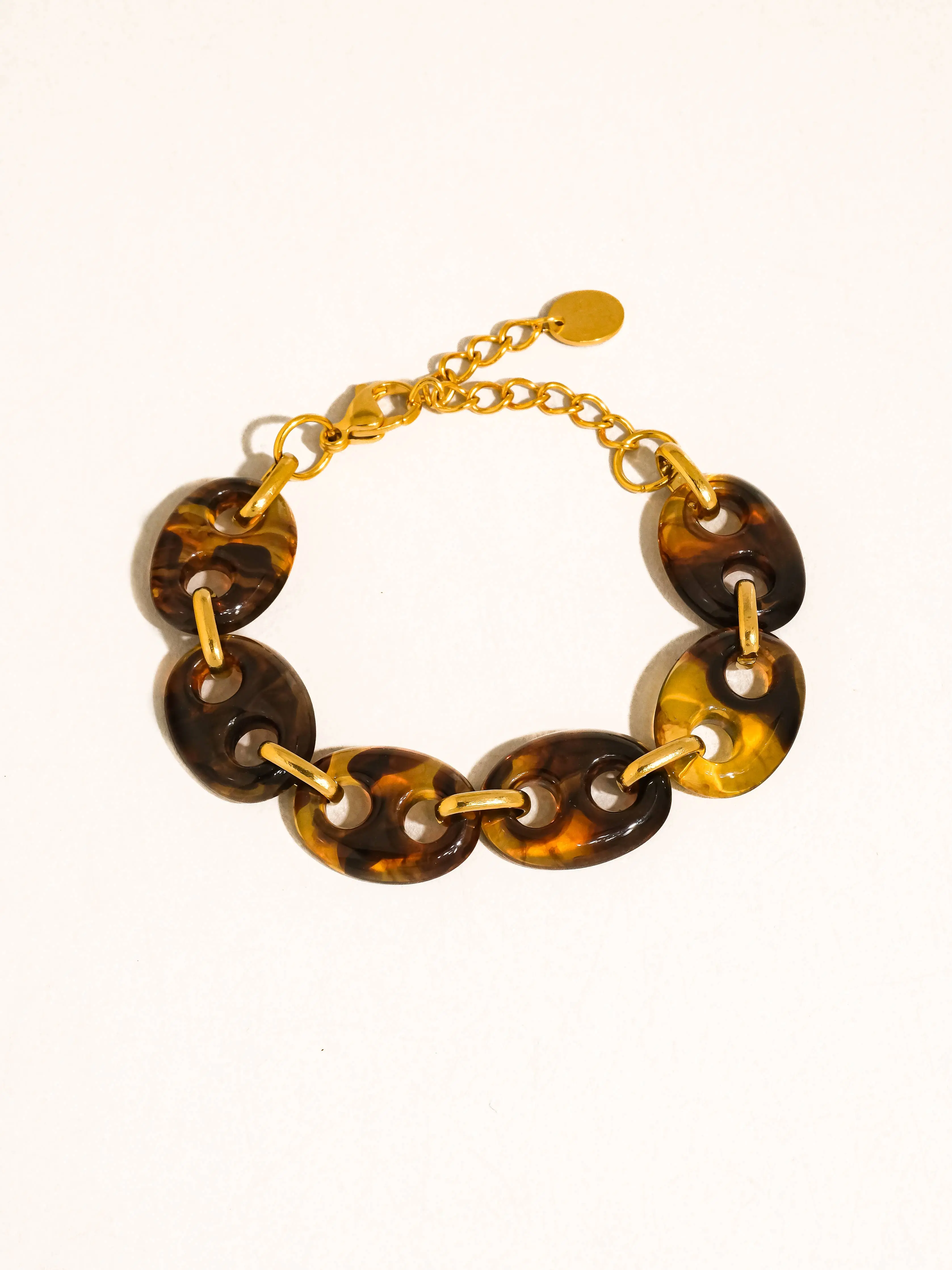 Acacia 18K Gold Non-Tarnish Chunky Resin Link Bracelet: Brown