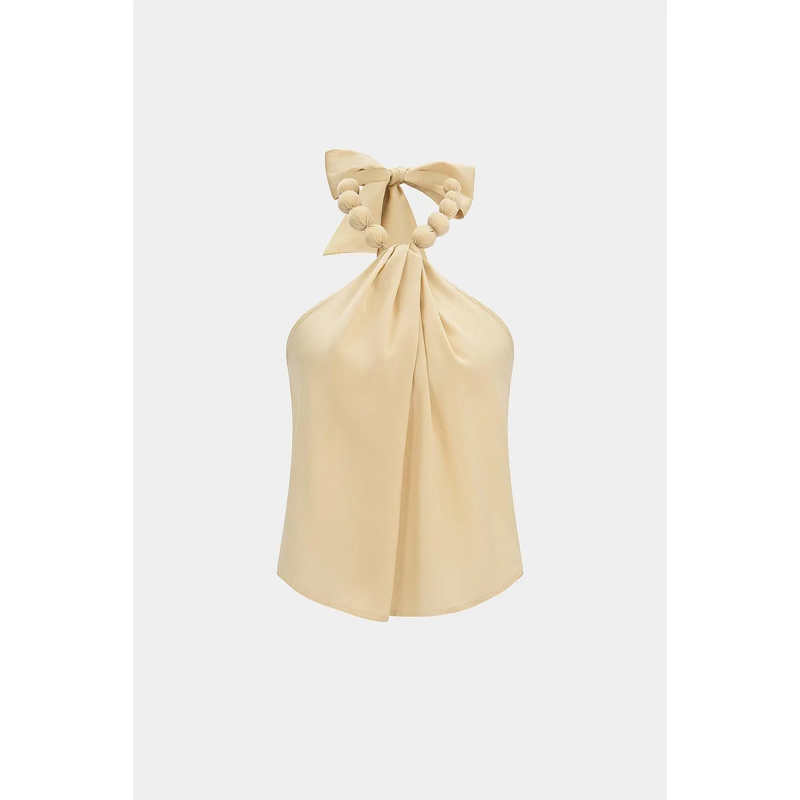 Satin Halter Neck Tie-Up Ruched Backless Tank Top