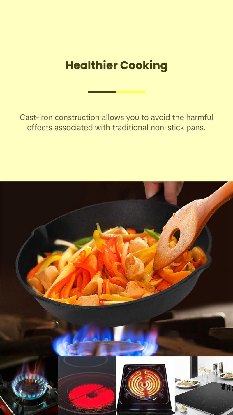 3Pcs Pre-Seasoned Cast Iron Skillet Set 6/8/10in Non-Stick Oven Safe Cookware Heat-Resistant Frying Pan Bake Induction