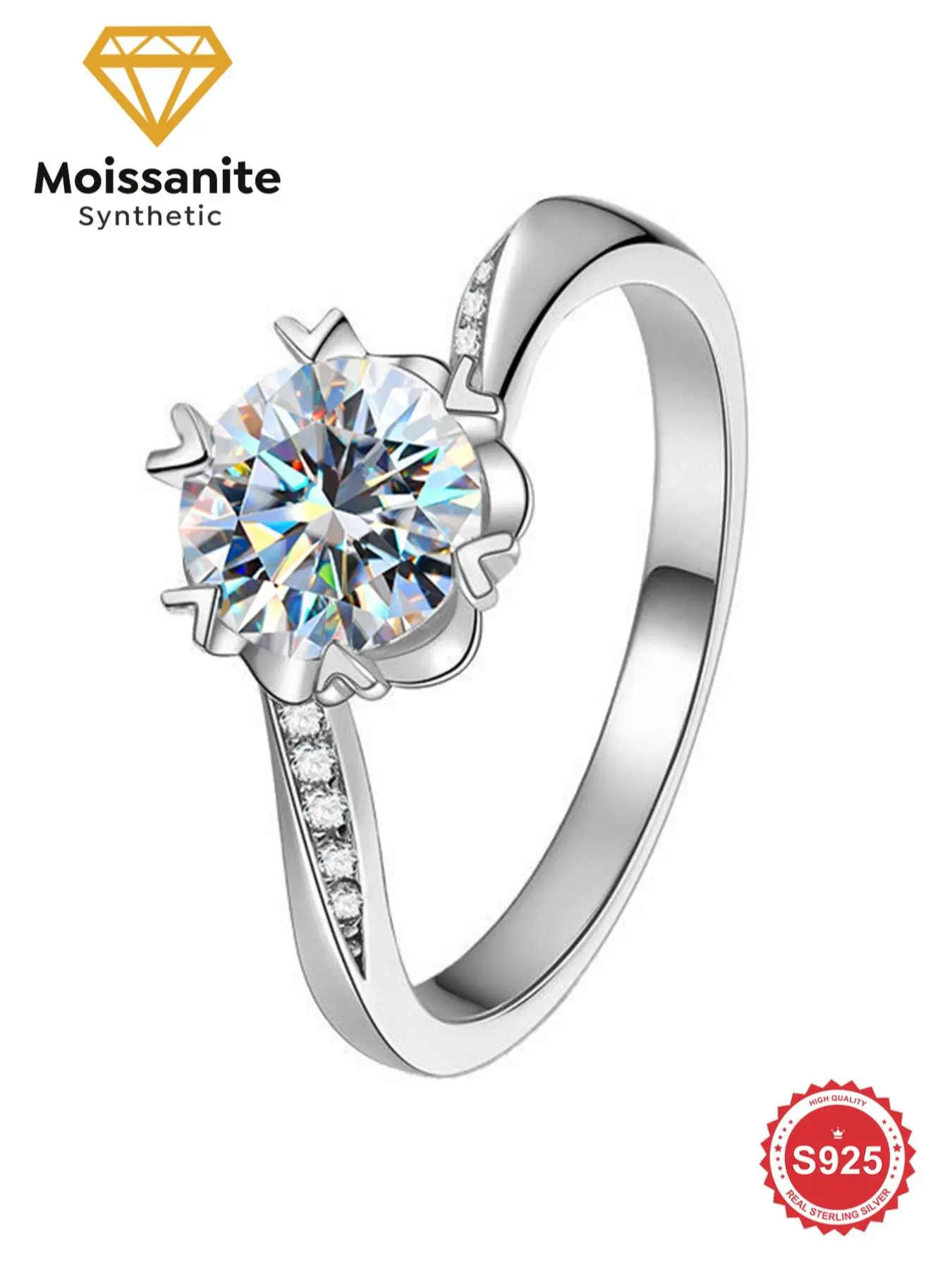 S925 Sterling Silver Snowflake Design Synthetic Moissanite Ring, Engagement Wedding Ring for Women, Dainty Engagement Ring Anniversary Fine Jewelry Gifts