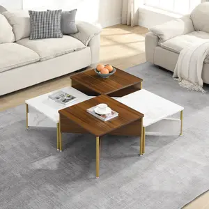 Modern Nesting Coffee Tables Set of 4 -Mid Century Modern Square Living Room Table, Free Adjustable Shape, Versatile and Stylish Accent Furniture for Your Living Room