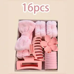 Pink & Beige Hair Accessories Set - Headbands, Claws, Clips, Ties, Flower Accents