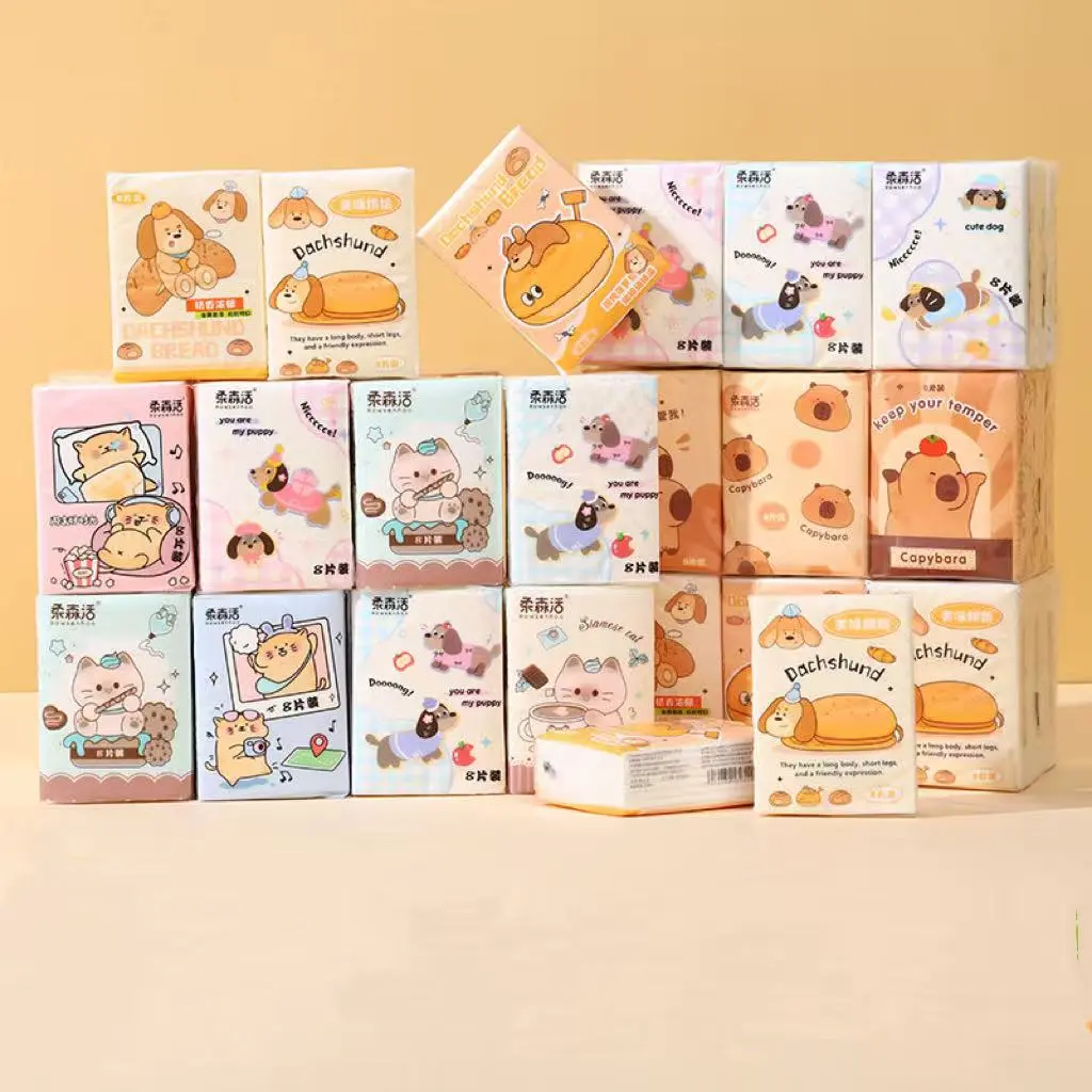 Cute Cartoon Pocket Tissues 3-Ply Thick Travel Facial Tissues Disposable Portable Mini Paper Handkerchiefs for On-the-Go Use - Napkin