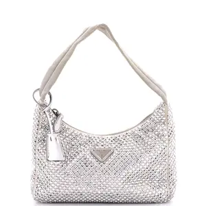 Pre-owned PRADA Crystal, Satin Shoulder Bags Re Edition 2000 Hobo Crystal Embellished Satin Mini by Rebag