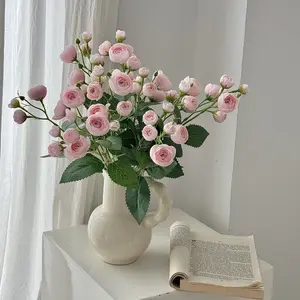 12 Small Camellia Buds Artificial Flowers Handheld Bouquet Fake Flowers Home Living Room Decoration Hotel Display Shooting Props