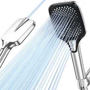 ROLAKUL High Pressure Handheld Shower Head with 3 Spray Modes + Jet Gun, Adjustable Square Showerhead with ON/OFF Switch, Anti-Clog Nozzles, Universal Fit for Bathroom Cleaning & Bathing