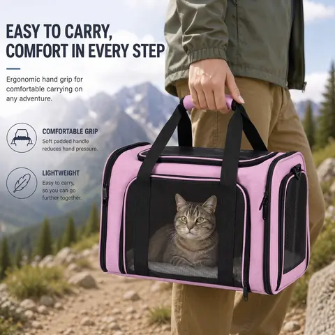 Portable Soft Fabric Pet Carrier Bag - Airline-Approved, Breathable Mesh, Foldable, Zipper-Equipped Travel Accessory for Large Cats, Small Dogs (Airplane, Car Use)