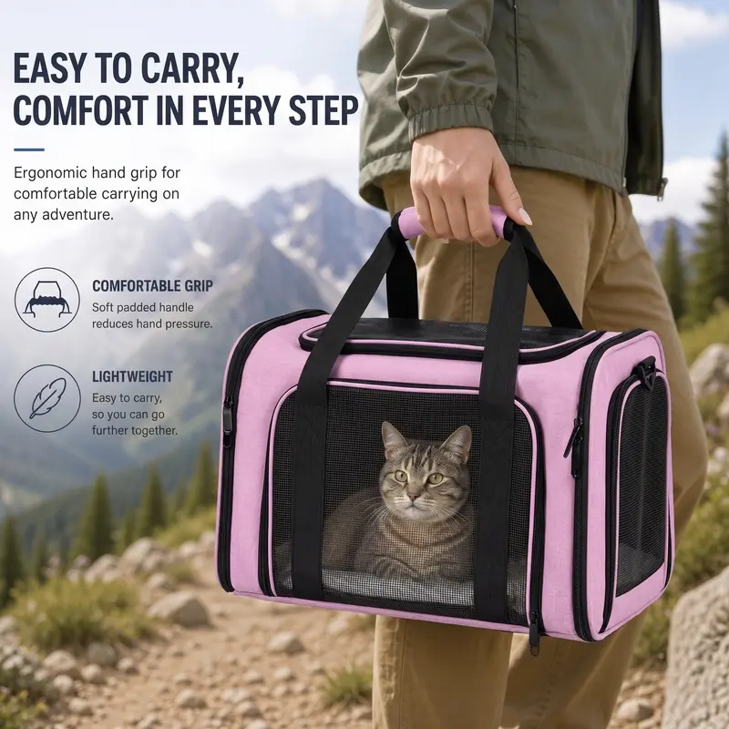 Portable Soft Fabric Pet Carrier Bag - Airline-Approved, Breathable Mesh, Foldable, Zipper-Equipped Travel Accessory for Large Cats, Small Dogs (Airplane, Car Use)