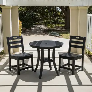 Eyisean 29.7'' HDPE Outdoor Dining Set, Modern 3-Piece Patio Bistro Sets with Round Table & 2 Armless Chairs, All Weather Small Furniture Set with Umbrella Hole for Backyard, Balcony, Lawn, Poolside