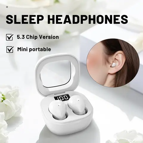 Invisible Bluetooth Earbuds Mini Sleep Noise Cancelling for Work, Fitness, Gaming, High-Fidelity Sound Earphones with Wireless 5.3, LED Power Display & Ultra-Long Battery Life