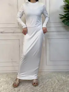 Women's Solid Color Drawstring Waist Lounge Dress, Casual Long Sleeve Round Neck Nightgown for Fall & Winter, Women's Sleepwear for Indoor Wear