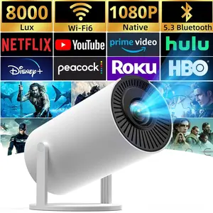 HAOYE HY300 Mini Smart Portable Projector - 180° Rotatable 4K Support WiFi6 Bluetooth 5.2 Android 11 Auto Keystone Pocket Cinema Anywhere for Outdoor Room Office Audio