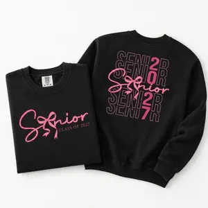 Senior 2027 Sweatshirt, Pink Bow Class of 2027 Crewneck Pullover, Cute Graduation Senior Gift Sweatshirt for High School Girls