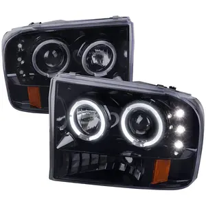 1999-2004 Ford Excursion F-250 F-350 F-450 F-550 Dual Halo Projector Headlights (Glossy Black/Smoked Lens)