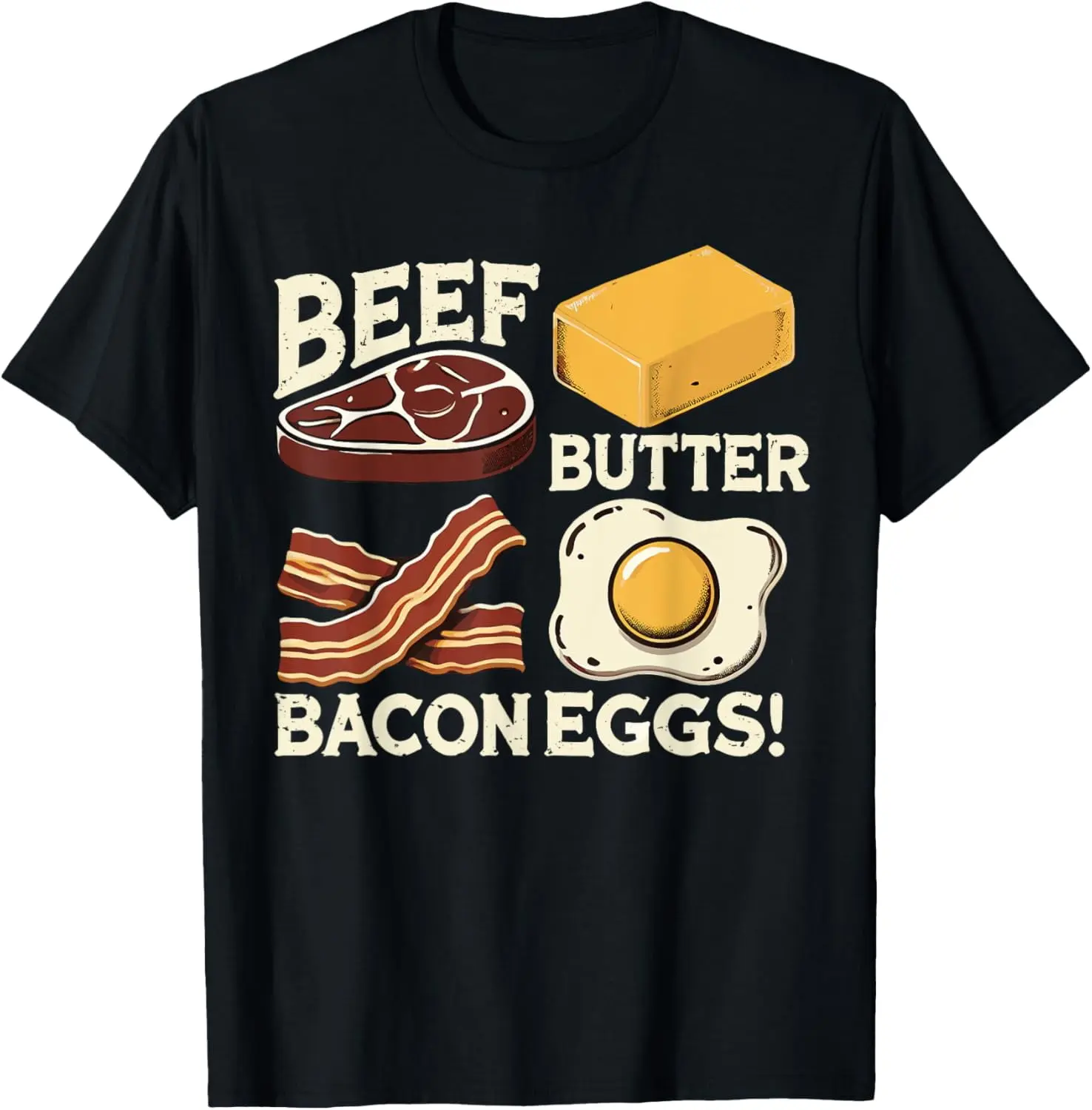 Women's Casual Short-Sleeve Distressed Graphic Streetwear T-Shirt - For Carnivore Diet Enthusiasts (Featuring Beef, Butter, Bacon, Eggs, Keto Meat Themes), Shortsleeve, Top, Tshirt, Vintage, Funny, Playful Look, Everyday, Short Sleeves, Lady