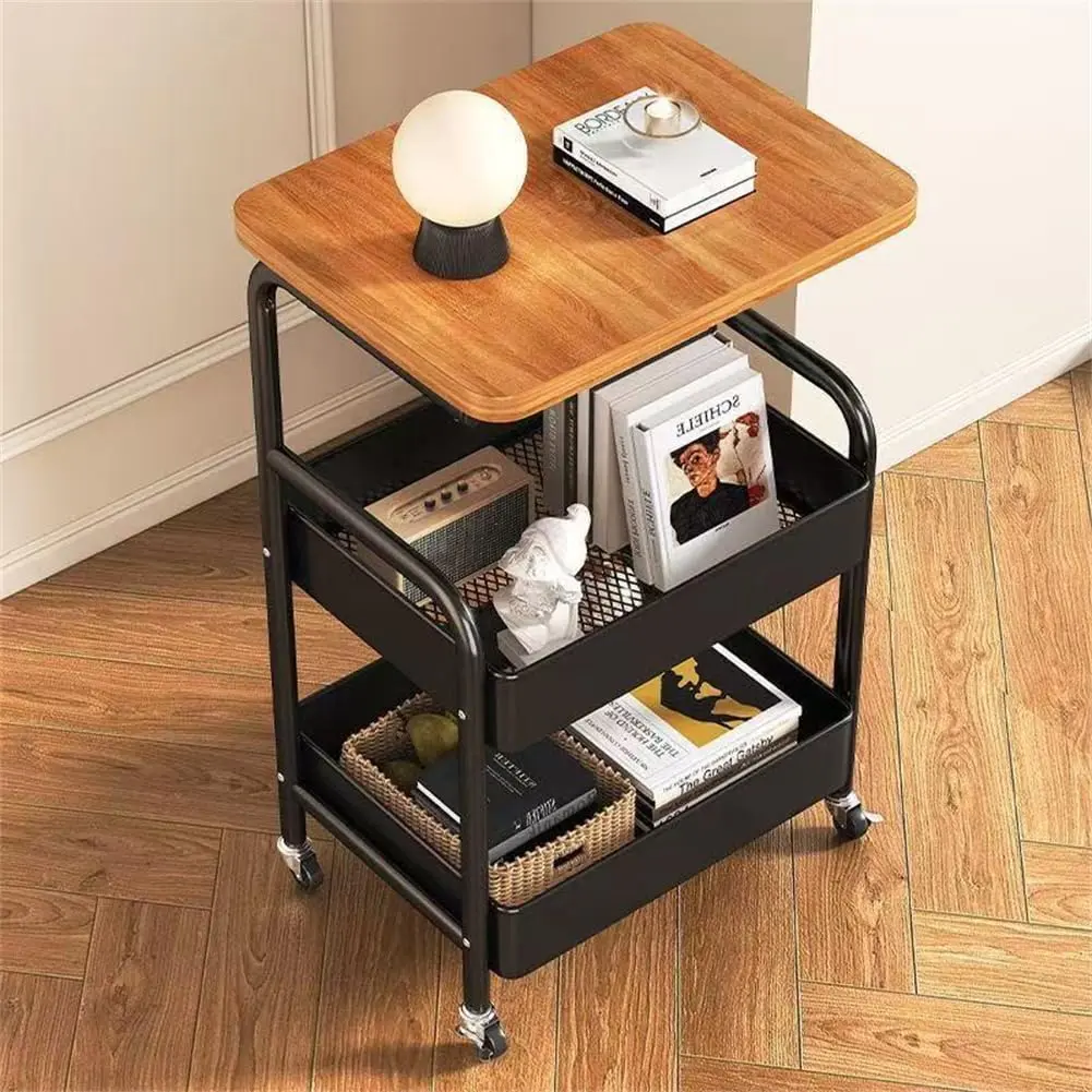 3-Tier Rolling Utility Cart, Metal Snack Storage Trolley with Lockable Wheels, Multi-Room Organizer