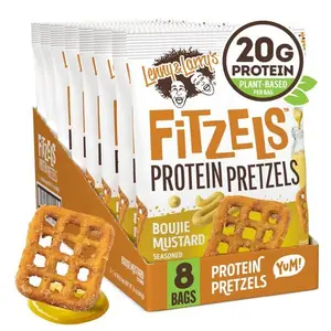 Lenny & Larry's Fitzels Protein Pretzels Snack, Boujie Mustard, 18g of Protein, 8 Pack
