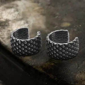 GTHIC Vintage Dragon Scale Stainless Steel Ear Cuffs for Men Simple Statement Accessories Daily Wear
