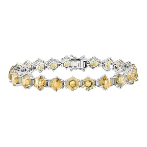 Citrine and Moissanite 32.50 ctw Honeycomb Bracelet in Rhodium Over Sterling Silver 8.00 In Christmas Gifts