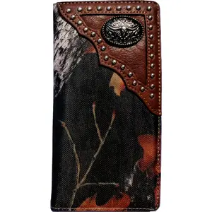 Longhorn Men's Western Bifold Wallet Checkbook Style Brown Leather
