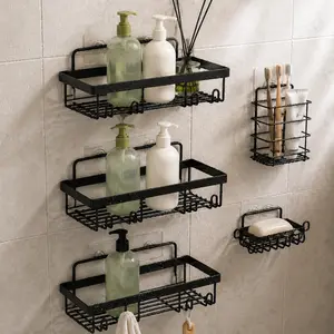 5-Pack Shower Caddy Organizer Set [Mid Year Sale], No Drill Wall Mounted Bathroom Shelf, Rustproof Stainless Steel Adhesive Steel Shower Rack, Multi-Piece Rust-Resistant Shampoo Holder for Apartment Bathroom Decor - DFYD Restock Deal, Multi-Piece Shower O