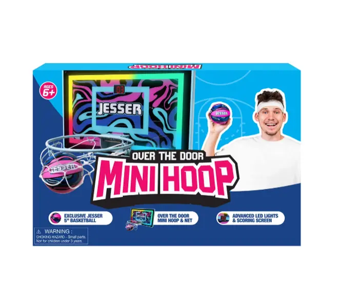 BucketSquad Jesser Hoop, Electronic over the Door Mini Digital Basketball Hoop Set with LED Lights