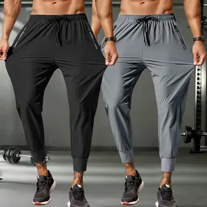 Men's 2-Pack Comfy Effortless Athleisure Dual-Purpose Body-Fitting Casual Pants - Mid-Waist Polyester Trousers, Breathable, Suitable for Fitness, Running, Comfy Men's Pants, Dual-Purpose Men's Pants