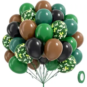 60pcs 12inch Camo Balloons, Green and Brown balloons with Dark Green Black Balloons for Hunting Camping Game Jungle Theme Camo Birthday Party Decorations