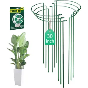6 Pack 30 inch  Support Stakes, Heavy-Duty Half Round Peony Support, Garden  Stakes Cage for Outdoor , Peony, Tomato, Hydrangea, (15In Support +15In Stainless Extension Tubes)