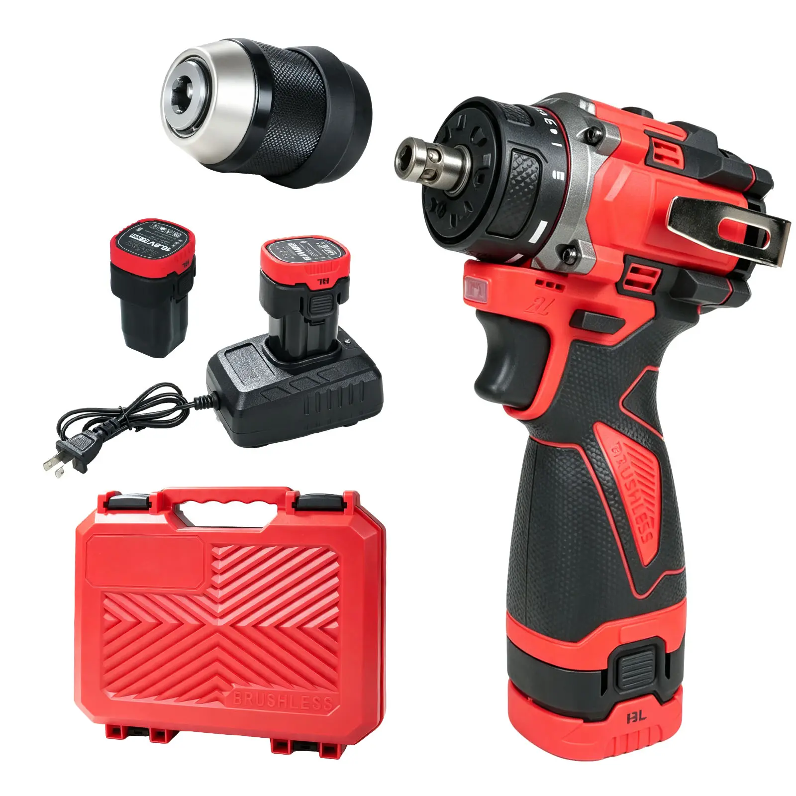 16V Power Brushless Compact Cordless Impact Drill Tool Set - Drill Screwdriver Kit with Lithium-Ion Batteries, Charger + Box, Quick-Change Chuck, Variable Speed for Home Repairs, Metal Drilling & Mixing