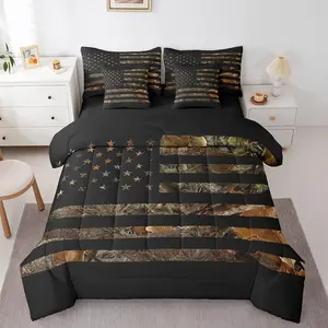 Boys Camo Bedding Set,Bed in A Bag,7 Piece Rustic American Flag Camouflage Hunting Comforter Set for Teen Men,Farmhouse Cabin Bed Sets