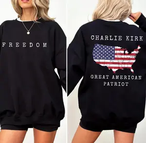 Great American Patriot Charlie Kirk Freedom Sweatshirt Rest in Peace Charlie Kirk Memorial T-Shirt Republican Shirt Patriotic American Shirt Trending TShirt Sweatshirt Pure Cotton Cartoon Print Soft Breathable Fashionable Streetwear for Men and Women