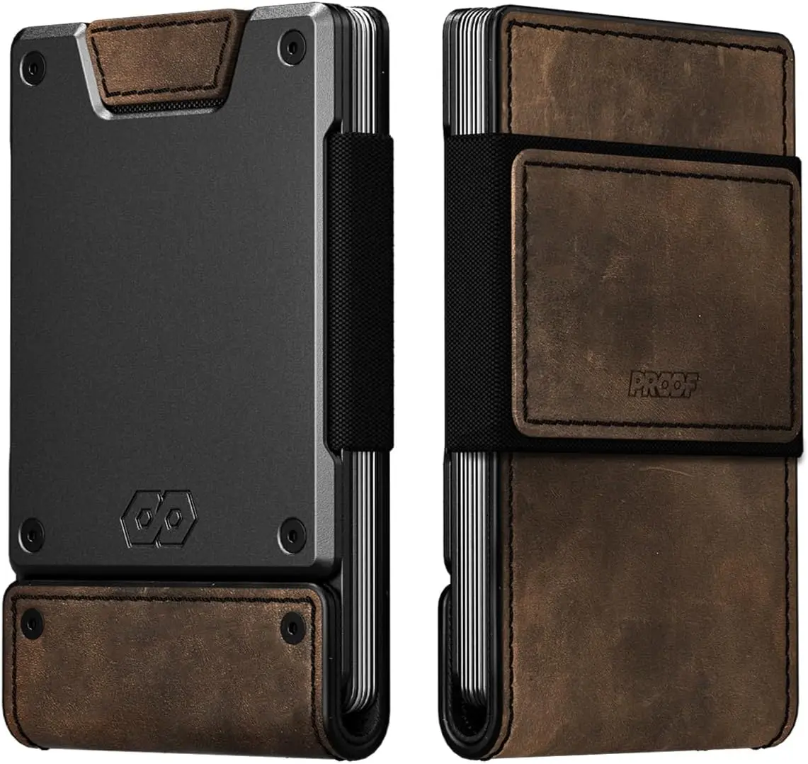 PROOF Wallet Slim Minimalist Wallets for Men | Leather & Metal RFID Wallet | Veteran Owned | Small Wallet