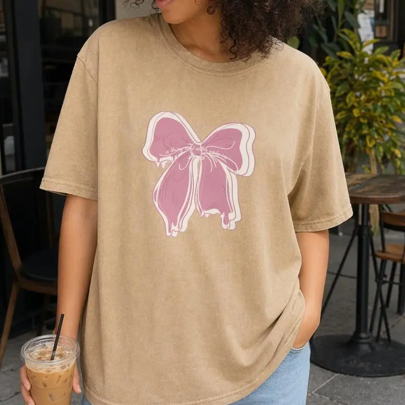 Pink Bow Shirt Women Coquette Graphic Tee Ribbon Balletcore Top