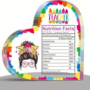 Heart Shaped Acrylic Teacher Appreciation Gift, Creative Colorful Teacher Nutrition Facts Ornament, Teacher Office Classroom Decor Gift, Heart Plaque, Signs