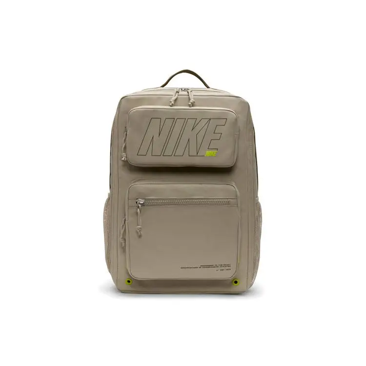 Nike Unisex Utility Speed Logo Print Training Backpack with Air Cushion Straps for Students, Stone Color
