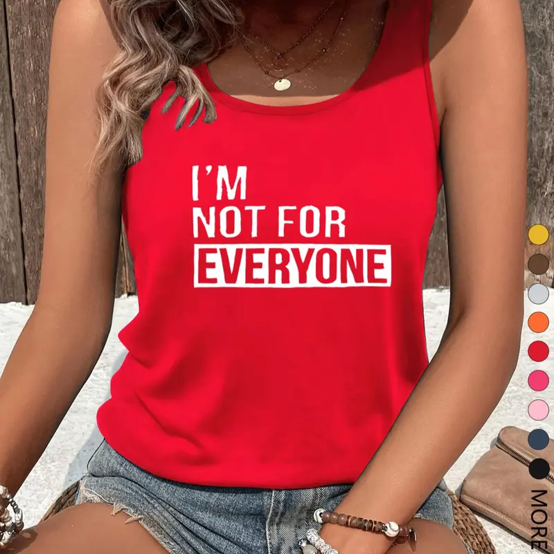 Women's Letter Print Round Neck Tank Top, Casual Sleeveless No Sleeve Tank Tops for Summer, Ladies Clothes for Daily Wear, Socks