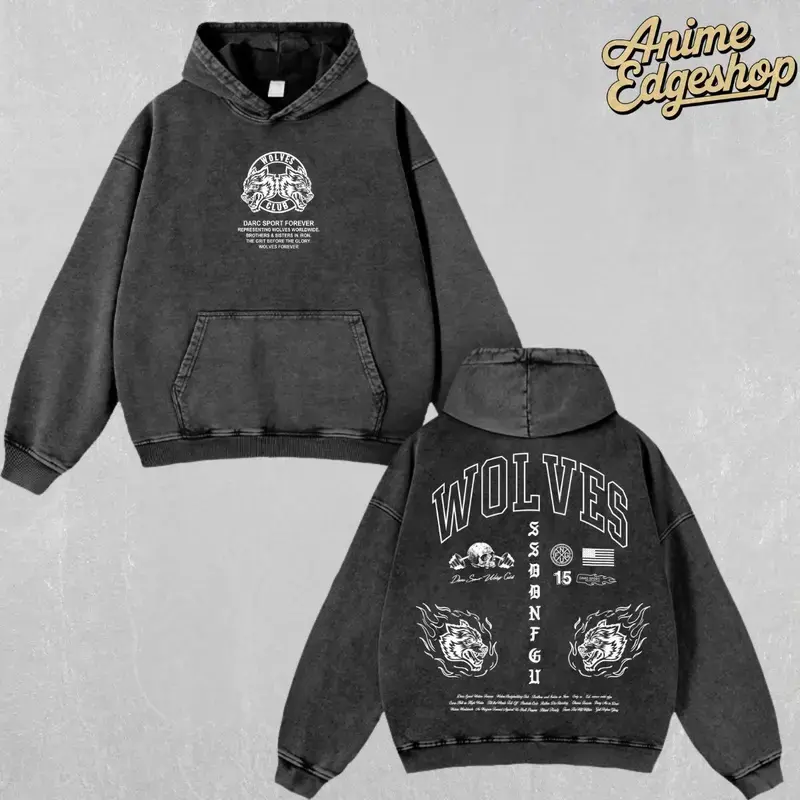 Wolves Club Darc Sport Hoodie & T-Shirt | Heavyweight Vintage Streetwear, Retro Wolf Varsity Graphic Tee, Brotherhood Iron Family Gift for Fitness & Hiphop Fans Thick Tops