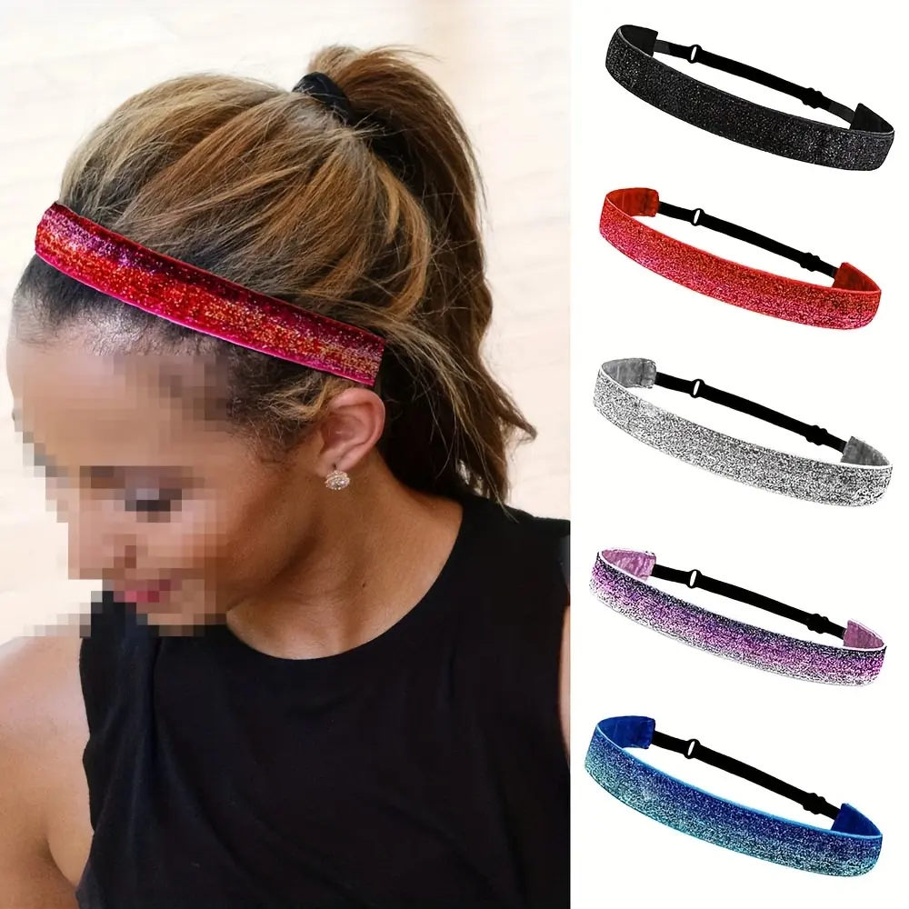 5pcs Elastic Headband Non slip Headband, Women's Flash Fashion Headband, Yoga Sports Headband