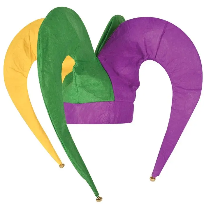 Beistle Felt Jester Hat with Bell-Tails - Colorful Mardi Gras Gold Bells, Lightweight Comfortable Nylon Accessory for Festive Costumes, Party Decoration Supplies, Accessories